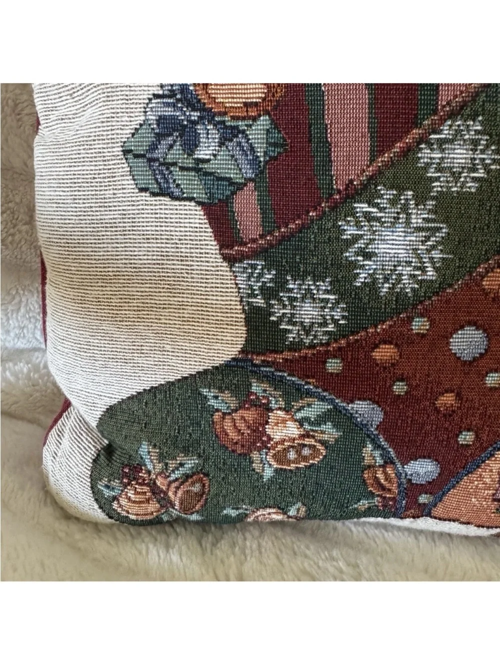Vintage Tapestry Throw Pillow Christmas Toys In A Stocking